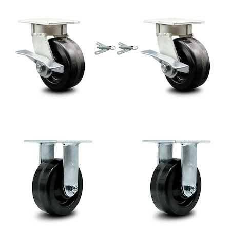 Service Caster 5 Inch Kingpinless Phenolic Wheel Caster Swivel Locks 2 Rigid SCC, 2PK SCC-KP30S520-PHR-BSL-2-R-2